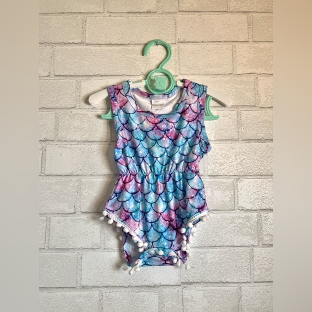 Colorful Blue & Pink Mermaid Scale Infant Girl 0-3 M Baby Romper Bathing Suit